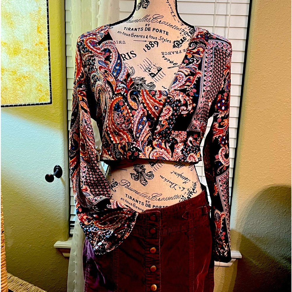 CUTE TOP CROPPED W LONG SLEEVES - silky - great condition